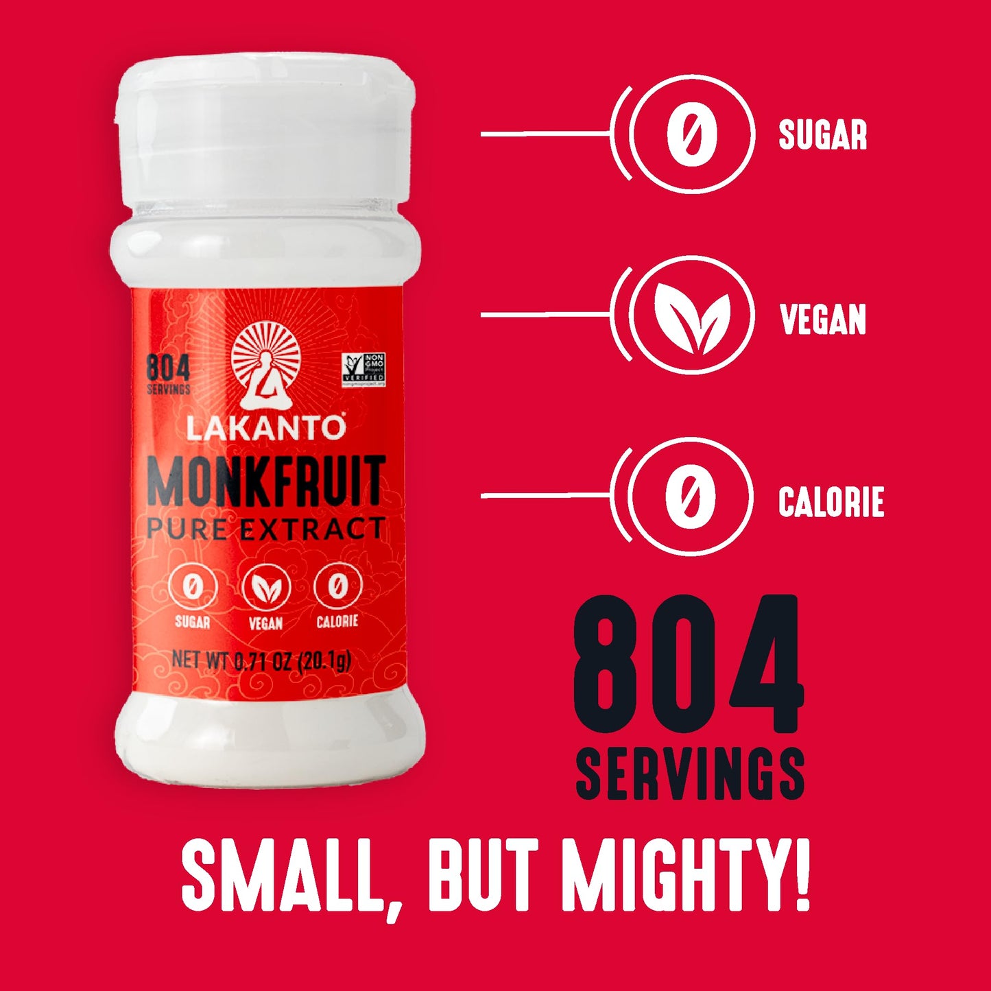 Lakanto Pure Monk Fruit Sweetener Extract Powder - Erythritol Free, 0.71 oz - Great for Coffee, Tea, Smoothies, Desserts