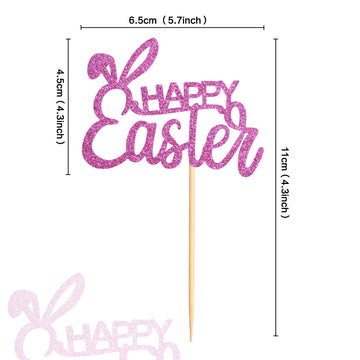 Ercadio 36 Pack Happy Easter Cupcake Toppers Glitter Rabbit Ear Cupcake Picks Happy Easter Theme Party Cake Decorations Purple
