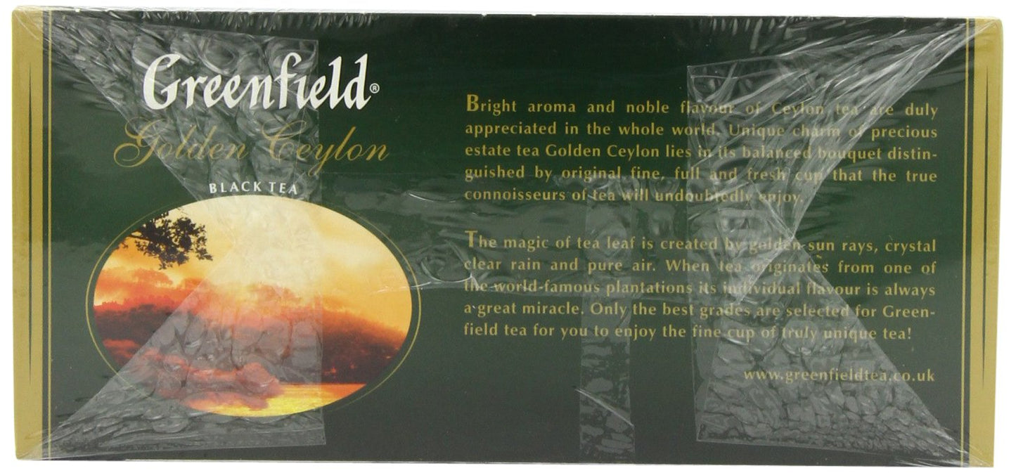 Greenfield Golden Ceylon Сlassic Collection Black Tea Finely Selected Speciality Tea 100 Double Chamber Teabags With Tags In Foil Sachets