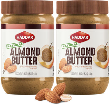 Haddar, 100% Pure Almond Butter, 18oz (2 Pack) Only One Ingredient!