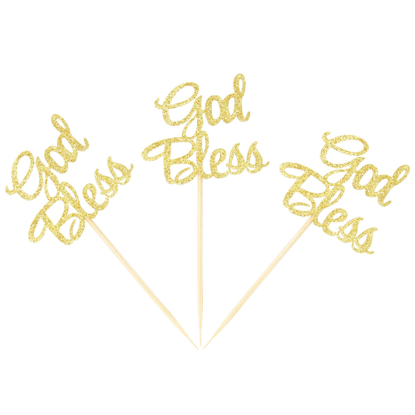 Ercadio Cupcake Toppers Gold Glitter 24 Pack for Baby Baptism Party Decorations, Small, Paper