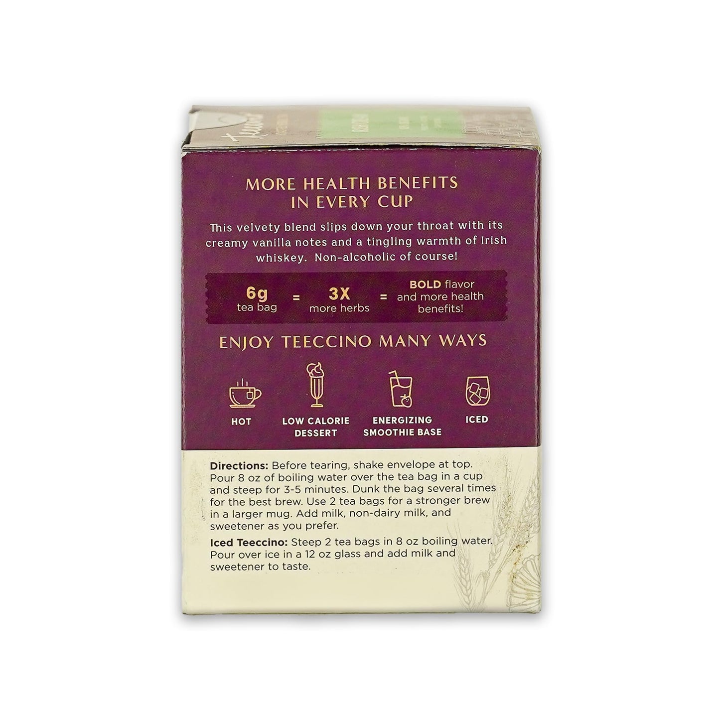 Teeccino Irish Cream Herbal Tea, Caffeine-Free, Prebiotic, 10 Tea Bags
