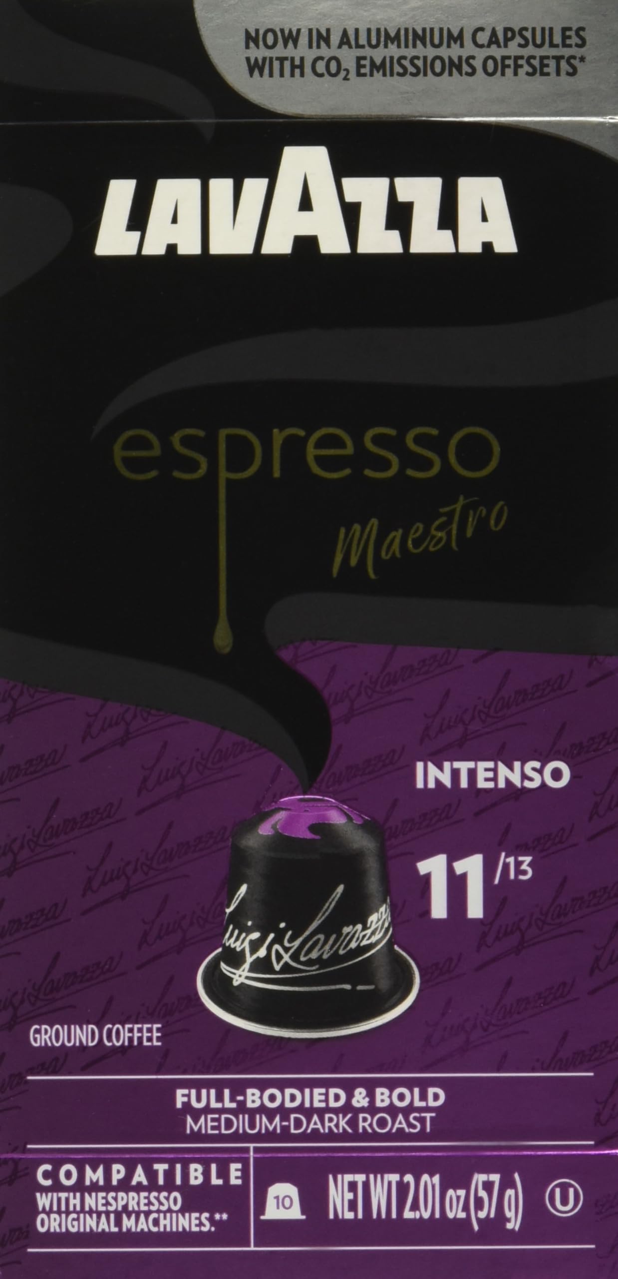 Lavazza Espresso Intenso Medium Dark Roast Arabica & Robusta Aluminum Units Compatible With Nespresso Oriflavor Blendal Machines  10 Count  Intense And Full-Bodied  Intensity 11 Of 13