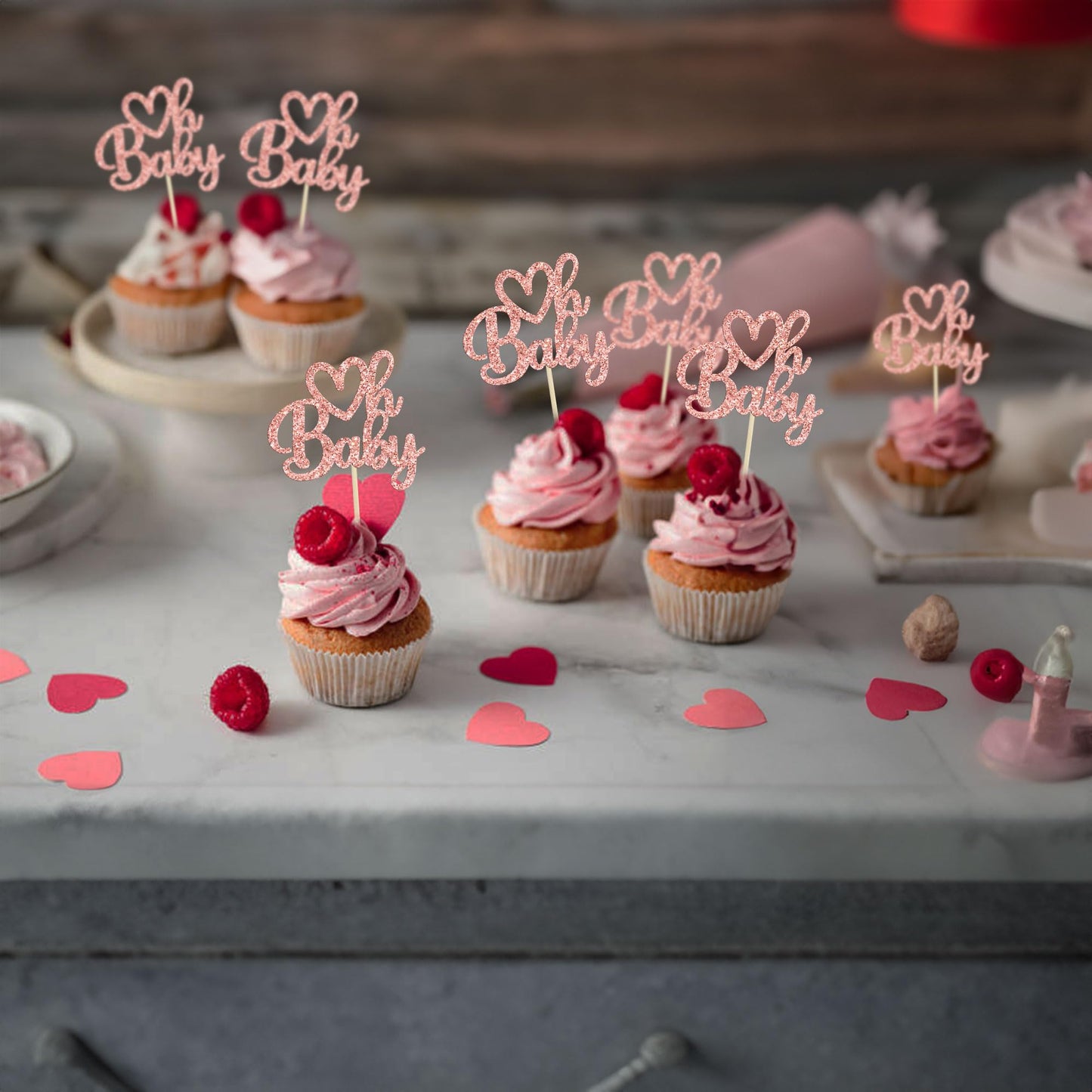 Gyufise 24 Pack Rose Gold Glitter Valentine Oh Baby Cupcake Toppers Valentine Day Cake Toppers Baby Shower Oh Baby Cupcake Picks