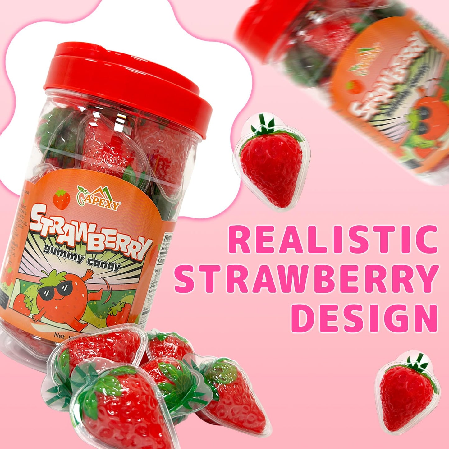 Apexy Strawberry Gummies - With Fruity Liquid Center Eyeball Candy For Halloween, Birthday, Trick Or Treat, Party Candy - Jelly