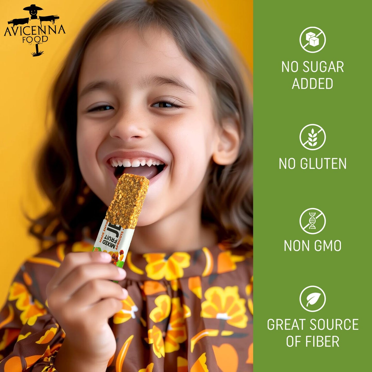 AVICENNA FOOD Natural Fruit Bar, Apricot Raisin Vanilla, No Added Sugar, Gluten Free, High Fiber, 12 Pack