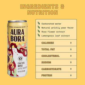 Aura Bora, Cactus Rose Herbal Sparkling Water, 12 Oz Can (Pack Of 12), 0 Calories, 0 Sugar, 0 Sodium, Non-Gmo