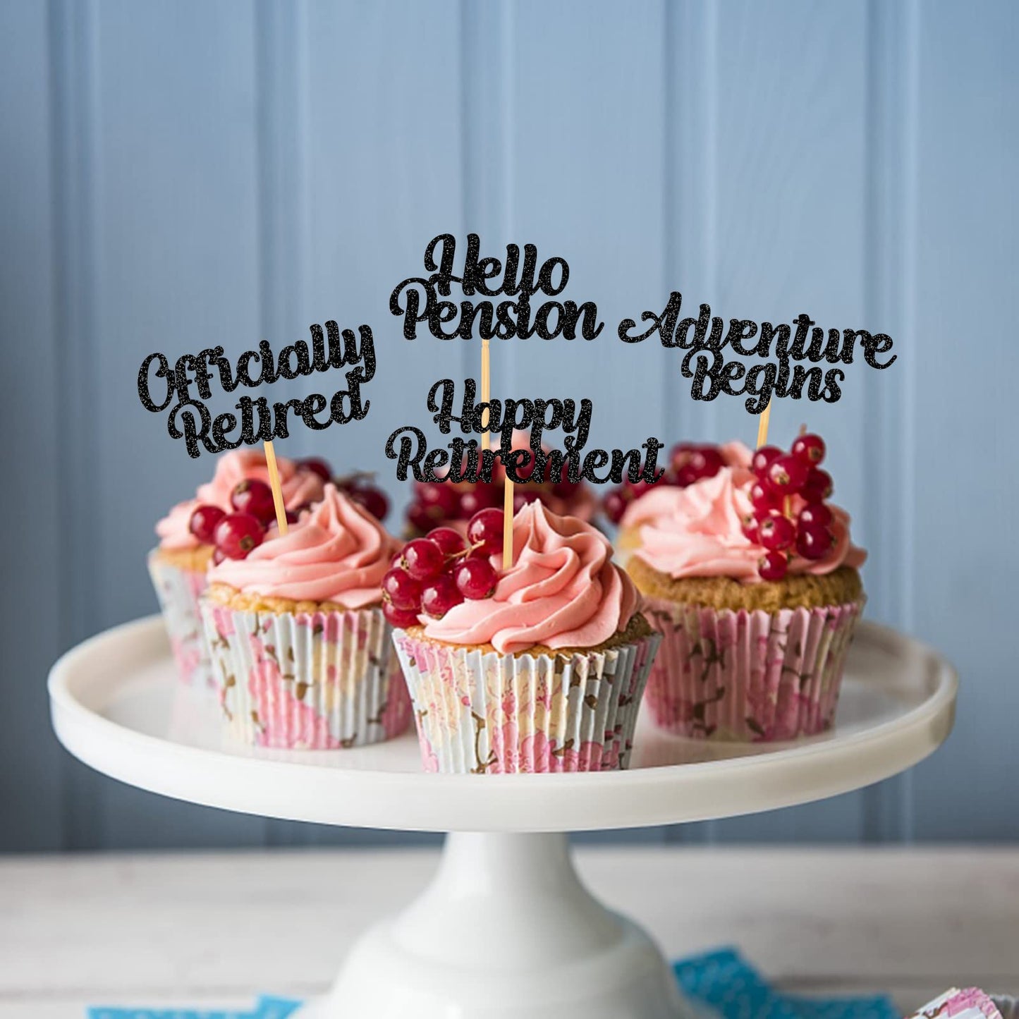 48 Pieces Happy Retirement Cupcake Toppers, Officially Retired Hello Pension Adventure Begins Cupake Picks For Farewell Party Supplies Decor(Black)