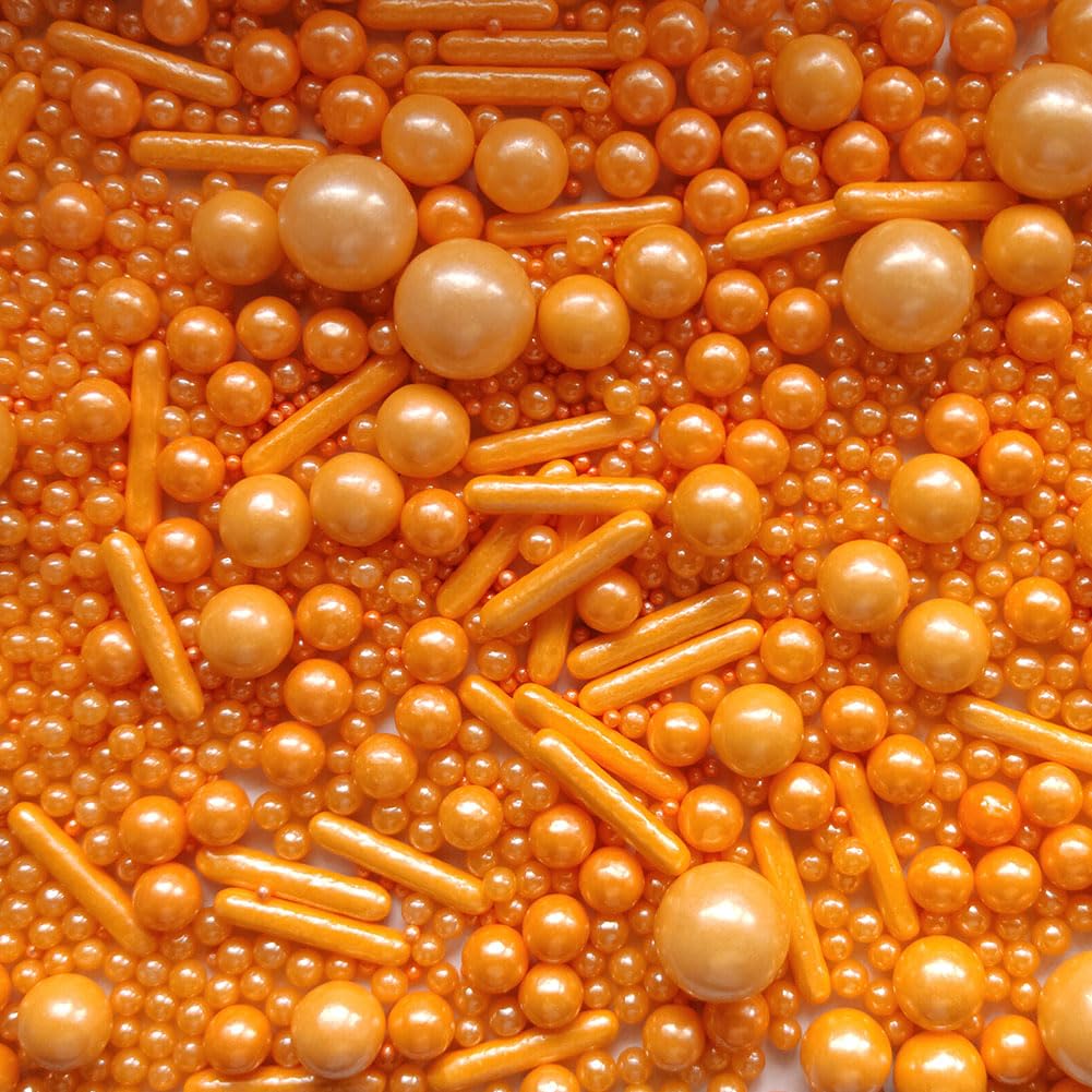 Edible Orange Pearl Sugar Sprinkles Candy Mix Size Baking Edible Cake Decorations Cupcake Toppers Cookie Decorating Wedding Party Valentine Halloween Christmas Supplies 100G/3.53Oz