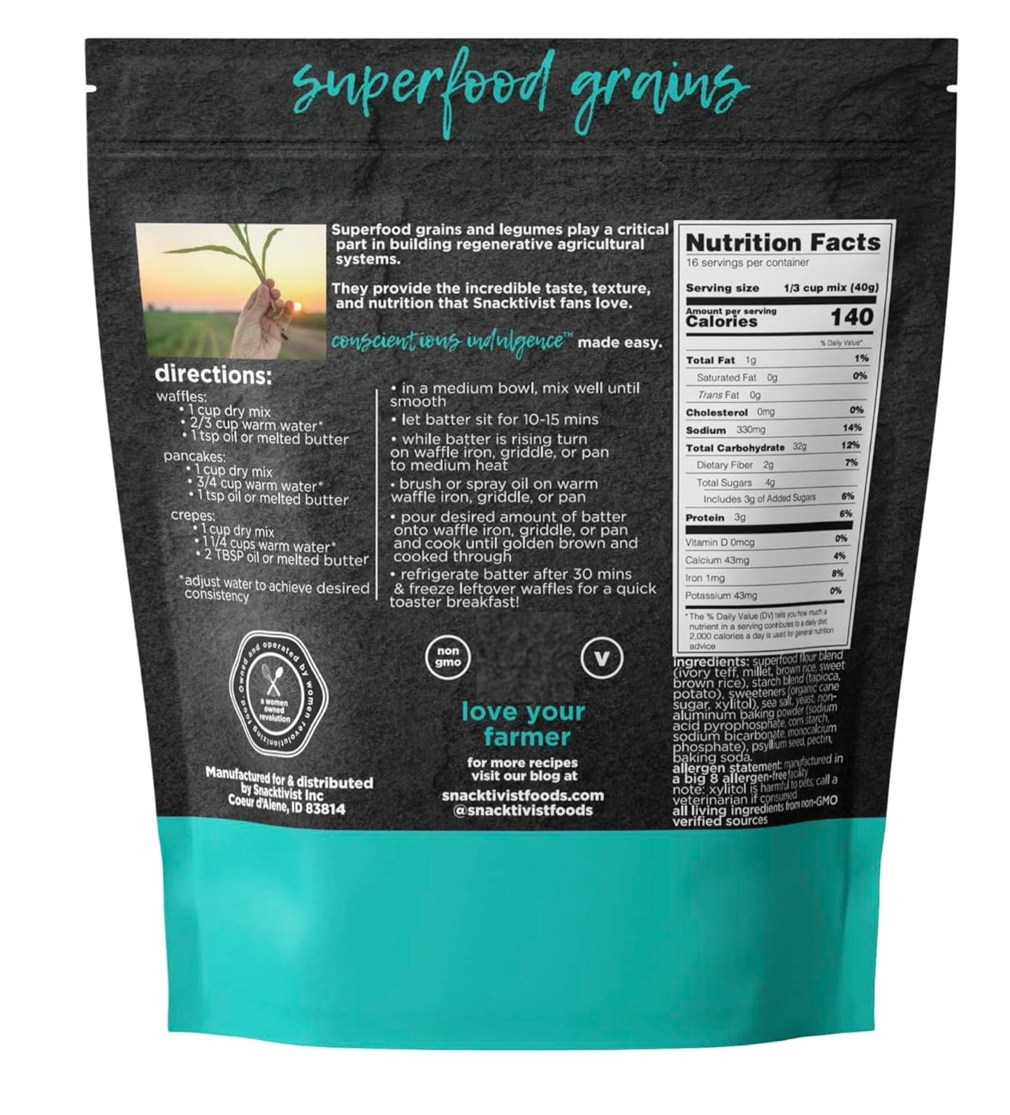 Snacktivist Foods - Gluten-Free, Vegan, Pancake & Waffle Mix, Non-GMO, Egg-Free, Dairy-Free, 23 Ounce