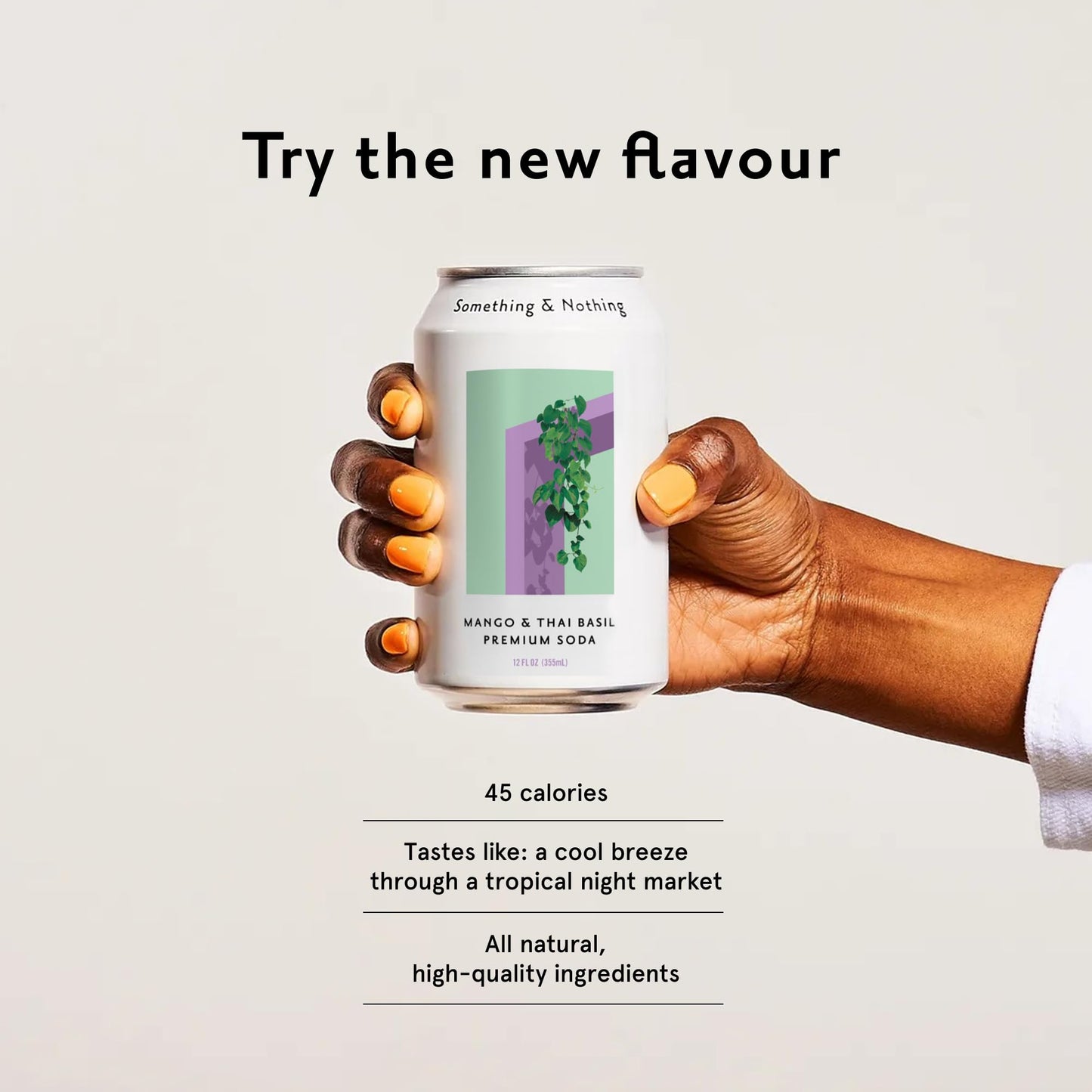 Something & Nothing Mango & Thai Basil Flavored Sparkling Water | Lightly Carbonated & Full of Flavor with Added G & Lemon Juice | Vegan & Low Calorie enhanced Soda | 12 Fl Oz Cans (Pack of 12)