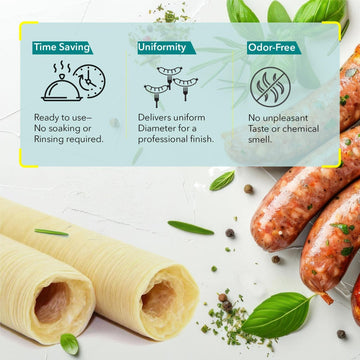 The Sausage Maker® Collagen Casings for Sausage Making, 60mm, Edible, 65 Feet, Clear, Smoked Beef, 2.37” Diameter