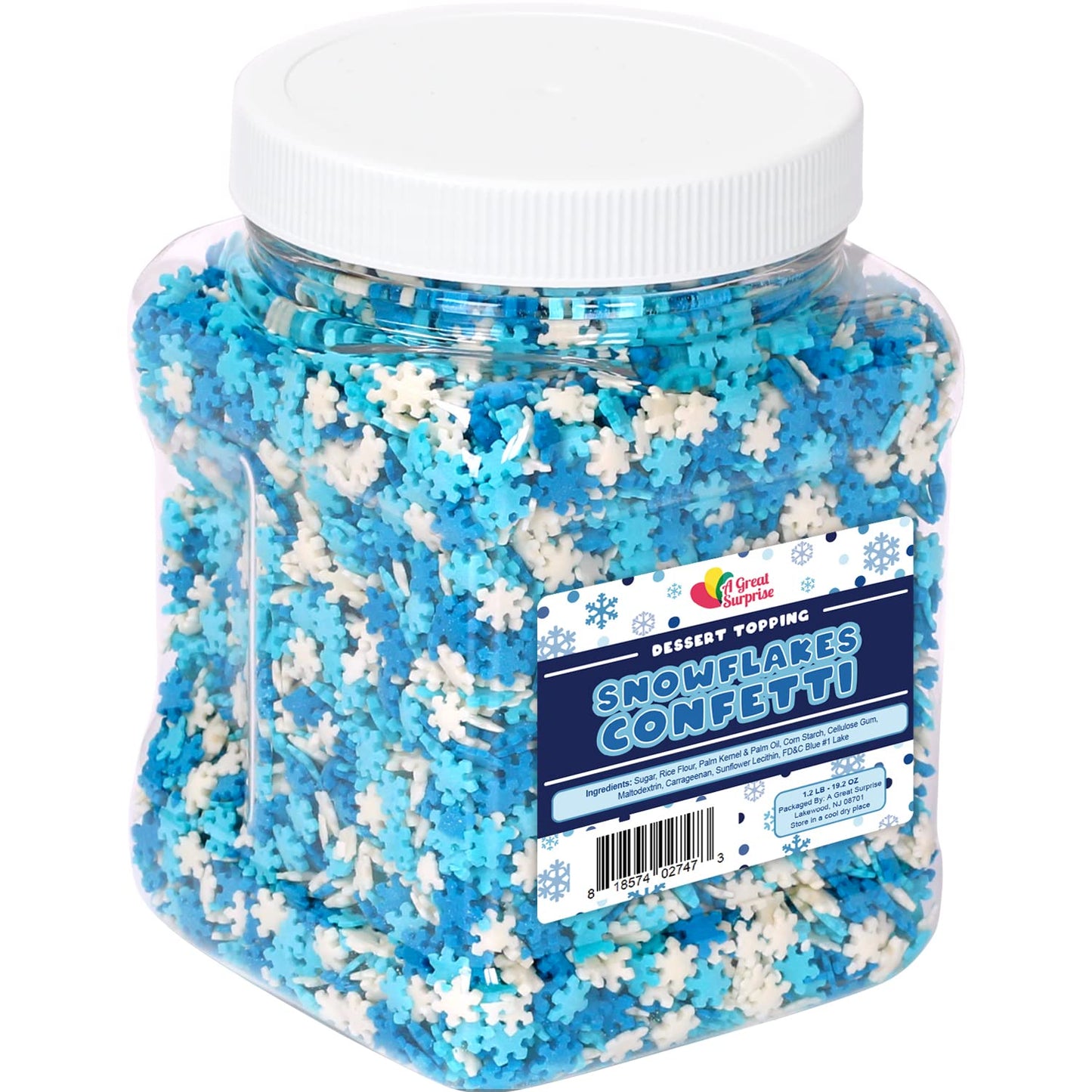 Snowflake Sprinkles - 1.2 Pounds - Winter Wonderland Snowflake Confetti - Blue & White Jimmies - Bulk Sprinkle Mix For Decoratin