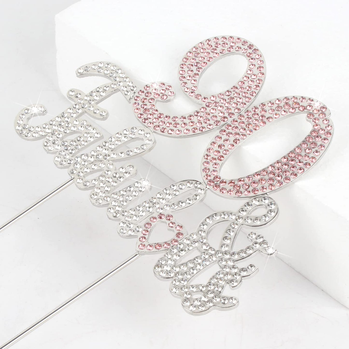 Laskyer 90 & Fabulous Silver Pink Rhinestone Cake Topper - Happy 90Th Birthday Cheers To Ninety Years Old Bday Party Metal Spark