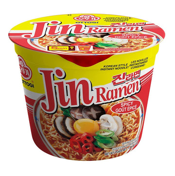Ottogi Jin Ramen Spicy, Korean Style Instant Noodle, Rich Spicy Flavor, Instant Cup Bowl Ramen, Best Tasting Ramyun, Traditional Gourmet Taste [6 Bowl] (110Gx6)-1 Box