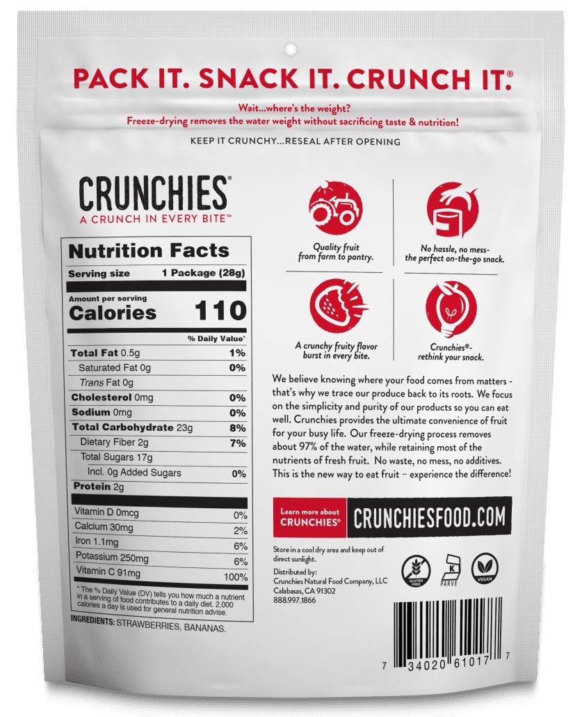 Crunchies Freeze-Dried Fruits, 100% All Natural Crispy Fruit, Non Gmo And Kosher, Resealable Freeze Dried Fruit Snack Packs, Pack Of 6 (Strawberry Banana)