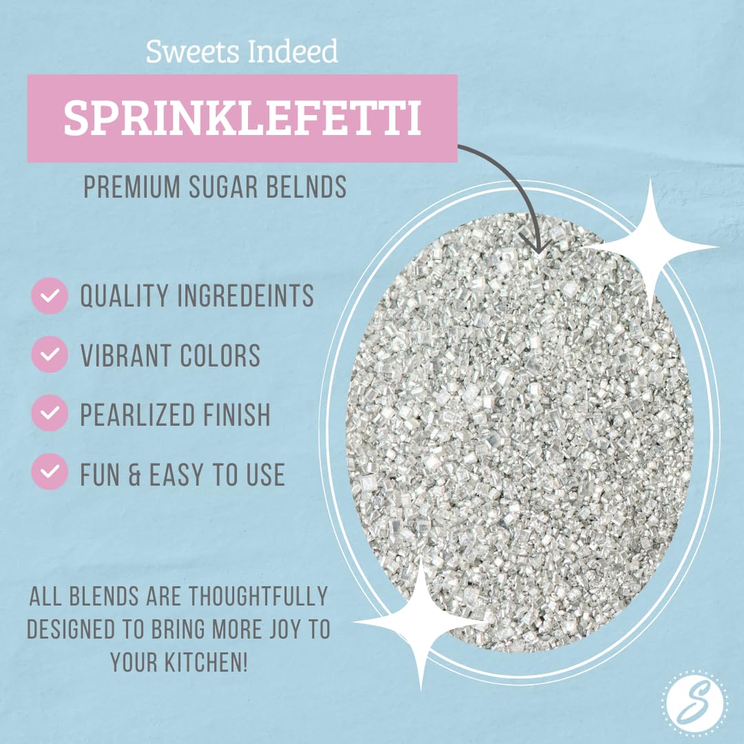 Sweets Indeed Edible Sprinkle Sugar Mix, Silver, 5 oz, Perfect for Cake Decorations, Baking, Ice Cream, Cookies, Cupcake Topper