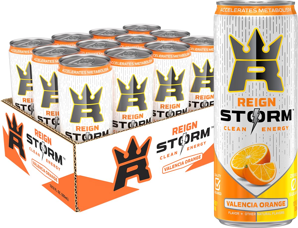 REIGN Storm Fitness & Wellness Energy Drink, Valencia Orange, 12 Fl Oz, Pack of 12, 12 Servings, Model 503347