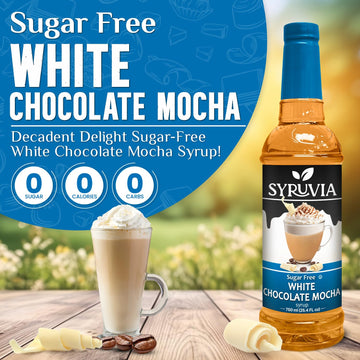 Syruvia Sugar-Free White Chocolate Mocha Coffee Syrup - 25.4 fl oz. Premium Coffee Flavoring Syrup. 0 Calories, Kosher, and Glut