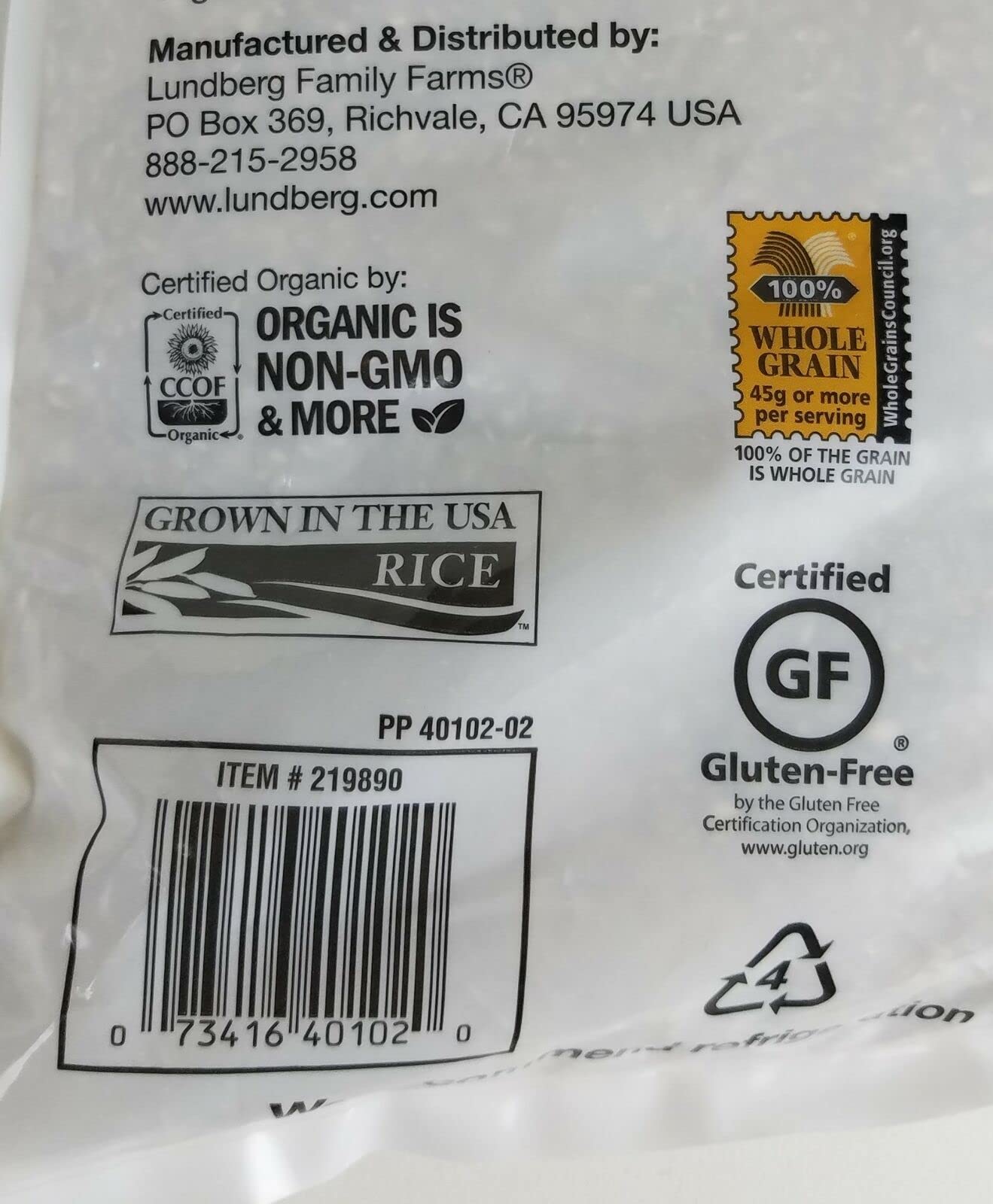 Lundberg Family Farms Organic Short Grain Brown Rice 12Lbs