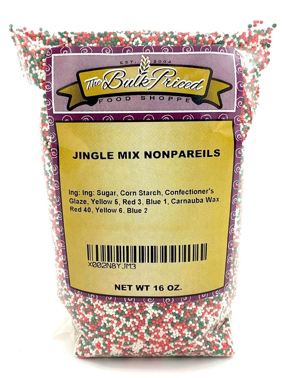 Christmas Jingle Mix Nonpareils  Red  Green and White Sprinkles  Bulk Size (1lb. Resealable Zip Lock Stand Up Bag)
