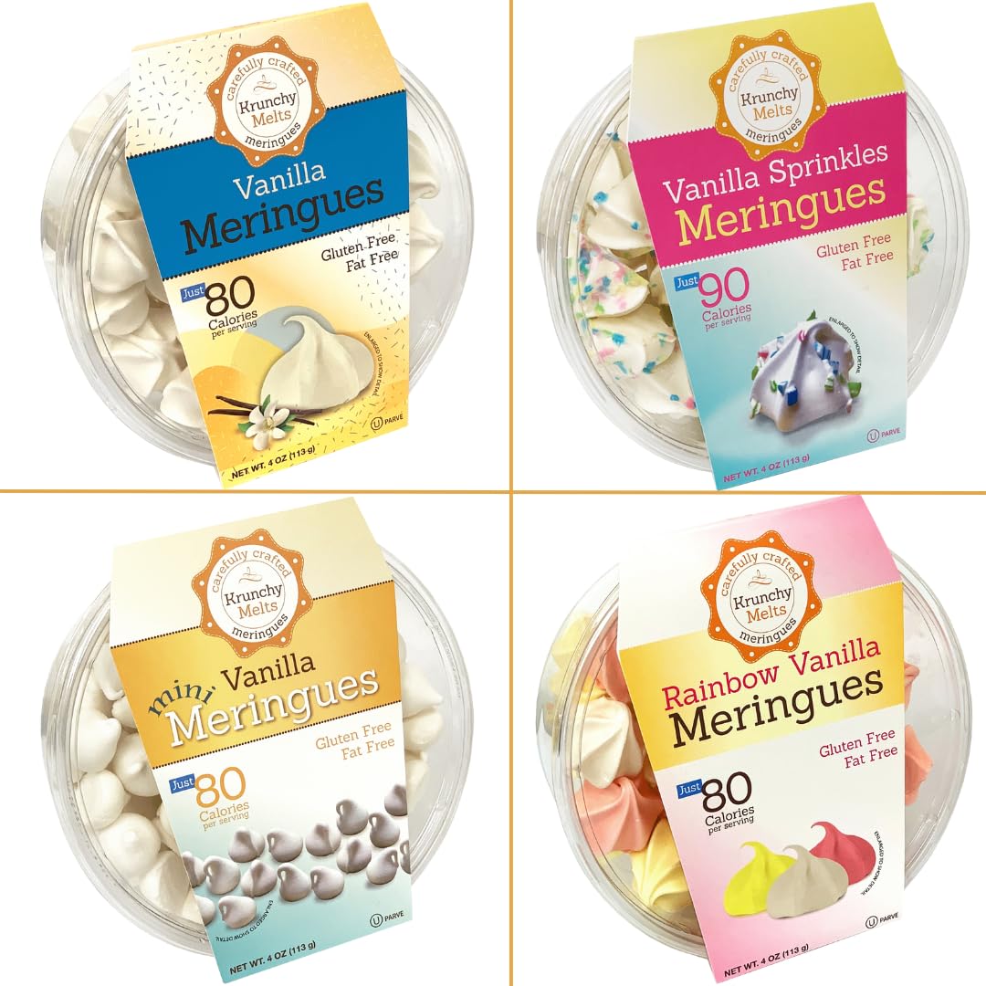 4 Pack Krunchy Melts Original Meringue Cookies | So Vanilla 4-Pack | Vanilla, Vanilla Minis, Vanilla Sprinkles, Rainbow Vanilla 