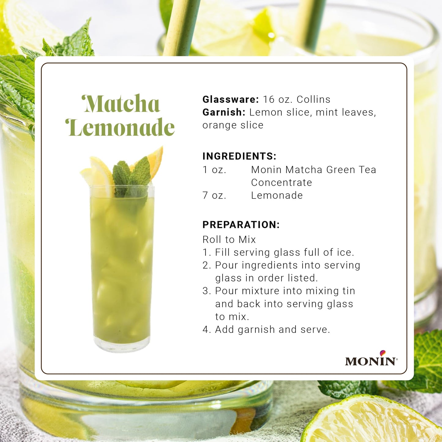 Monin Matcha Green Tea Concentrate, Organic Japanese Matcha, 40mg Caffeine, 33.8 Fl Oz, Non-GMO, Gluten-Free, Plastic Bottle