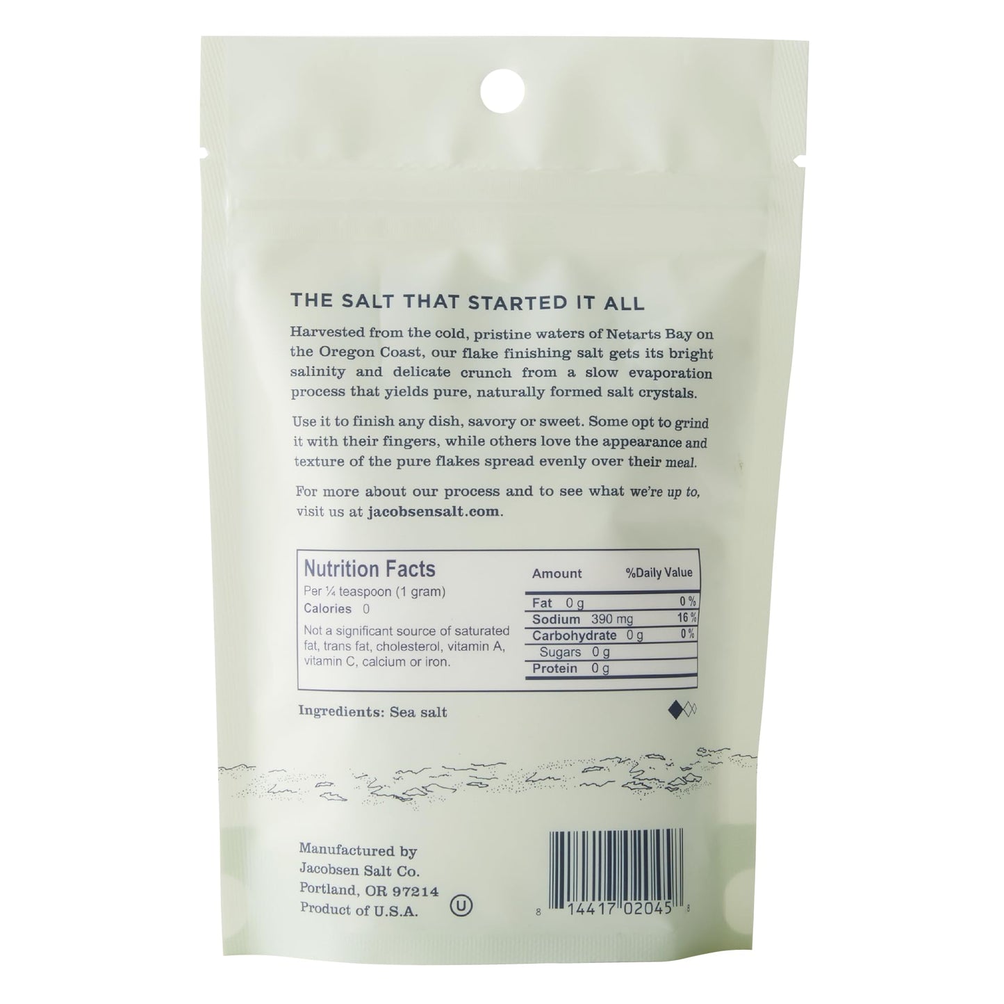 Jacobsen Salt Co. Pure Flake Sea Salt, Kosher, Coarse, Non-Iodized, 4oz, White, Model JAC002-001