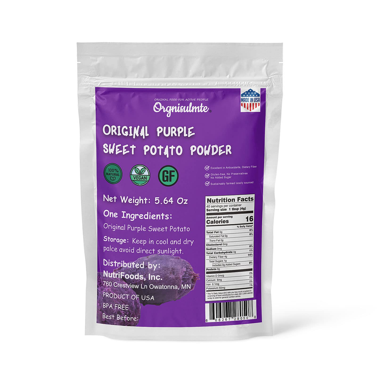 Orgnisulmte Original Purple Sweet Potato Powder 100% Pure Natural Premium Purple Yam Powder For Food Coloring No Gmo Vegan Friendly 5.64Oz(160G)