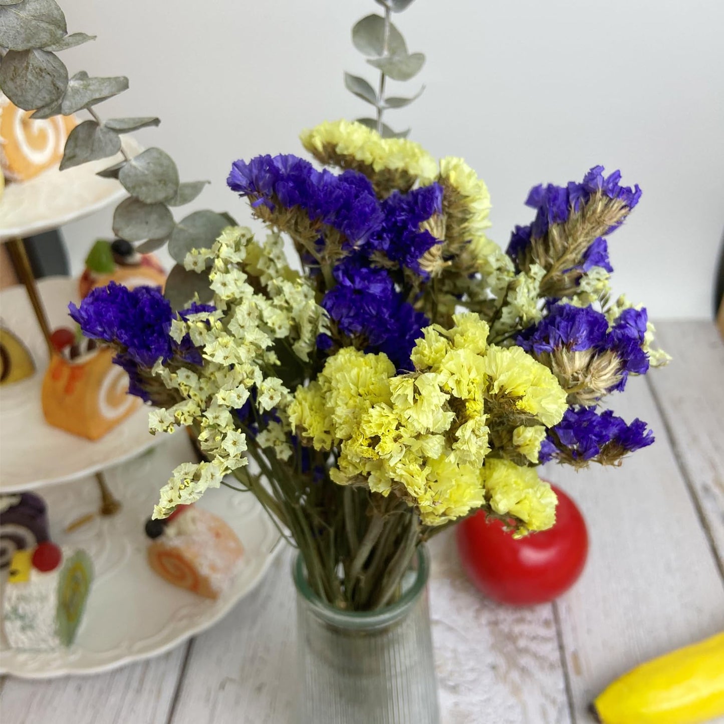 L'Brevoga Dried Flower Bouquets, Purple And Yellow Statice Sea Lavender With Eucalyptus, 100% Natural Flowers For Decoration Hom