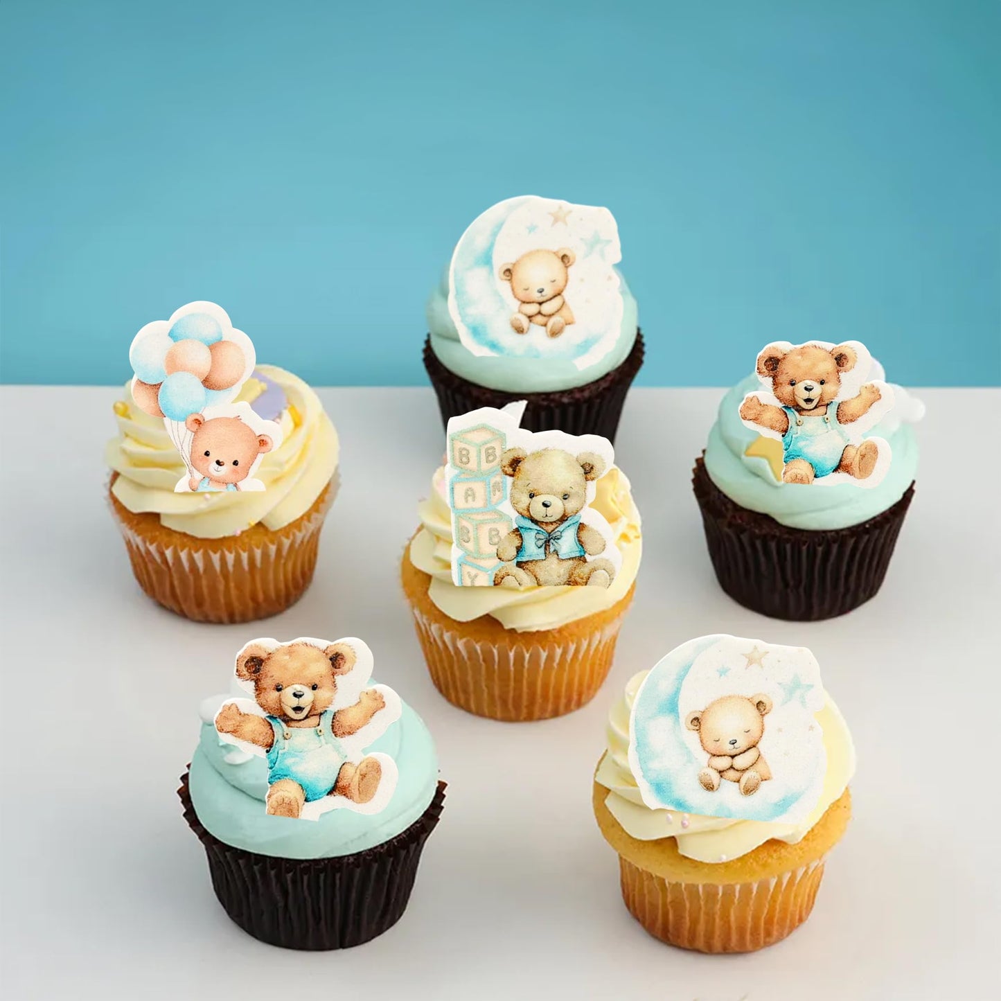 Gyufise 48Pcs Edible Cupcake Toppers, Wafer Paper, Jungle Animal Theme, 1.8x1.4 inches, Blue