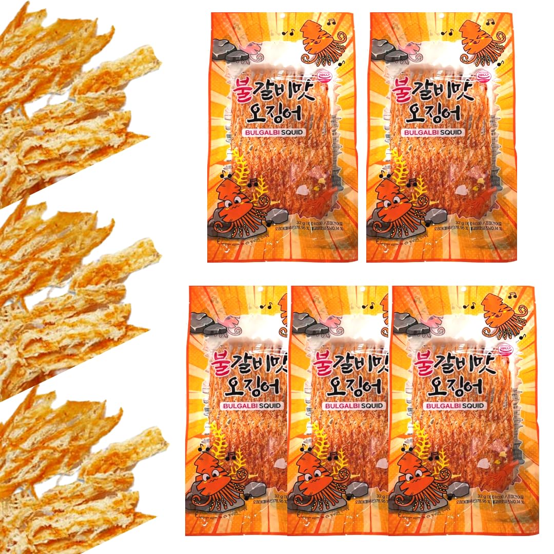 JOKUNA Korean Dried Squid - Soft and Chewy Texture, Spicy Flavor, 0.2 Ounce (Pack of 5)