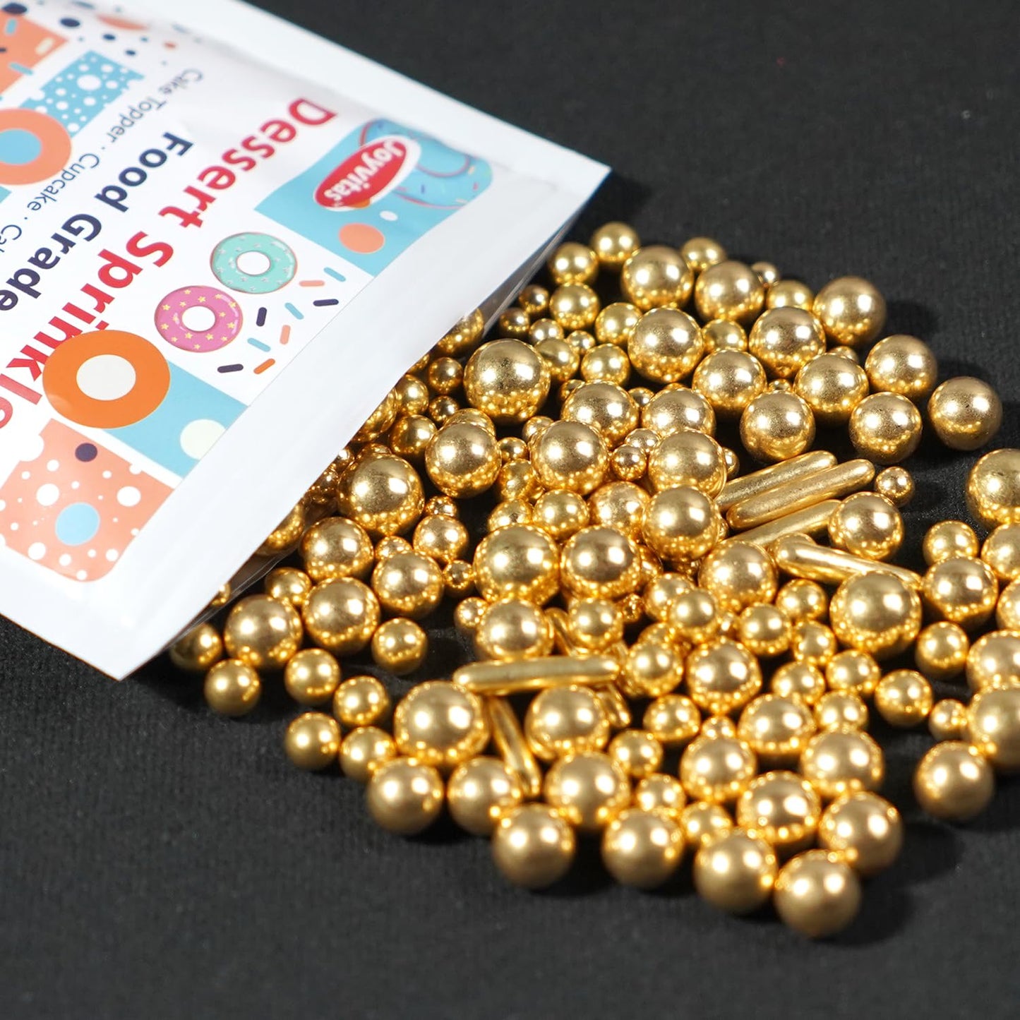 Joyvitas Gold Pearl Rods Sprinkles, Edible Dessert Decorations, 150g, Perfect for Cakes, Donuts, Cupcakes, Holiday and Party Supplies