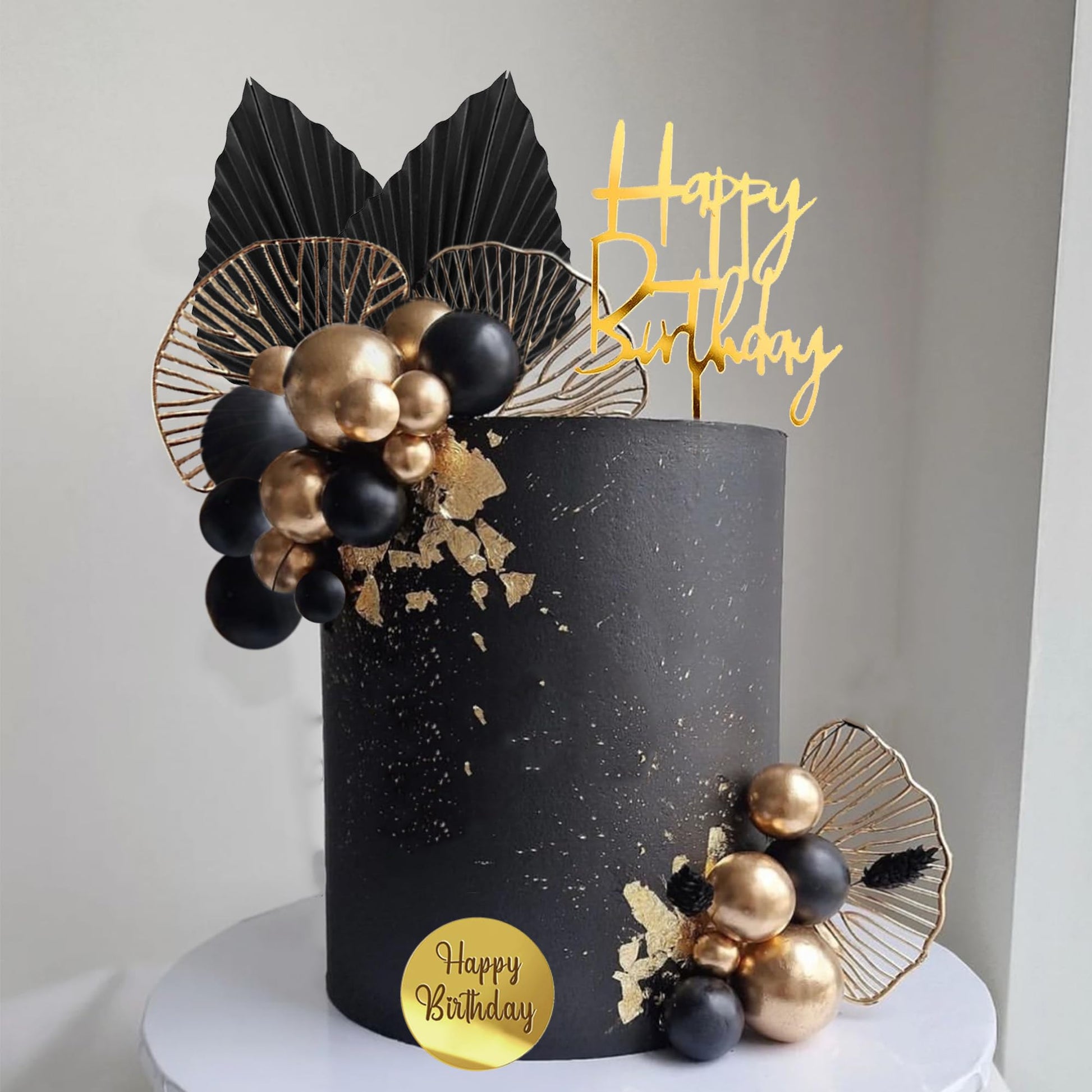 Man Cake Toppers Happy Birthday Cake Topper Black Gold Balls Cake Decorations For Birthday Wedding Baby Shower Party Decorationn