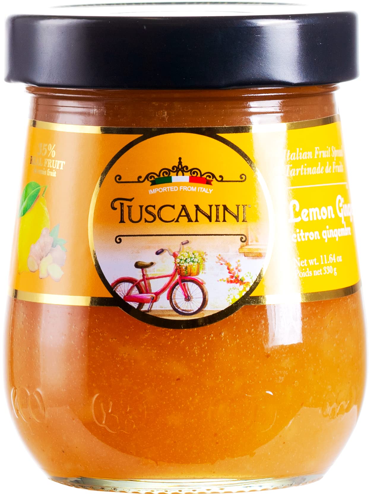 Tuscanini Italian Lemon Ginger Preserves, 11.64 oz Jar, 35% Real Fruit, Non-GMO, Gluten Free, No High Fructose Corn Syrup, Kosher