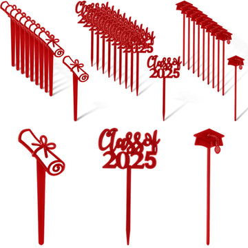 Boao 90 Pieces Class of 2025 Theme Graduation Cake Topper Plastic Cupcake Picks Graduation Cupcake Decorations for Party Supplie