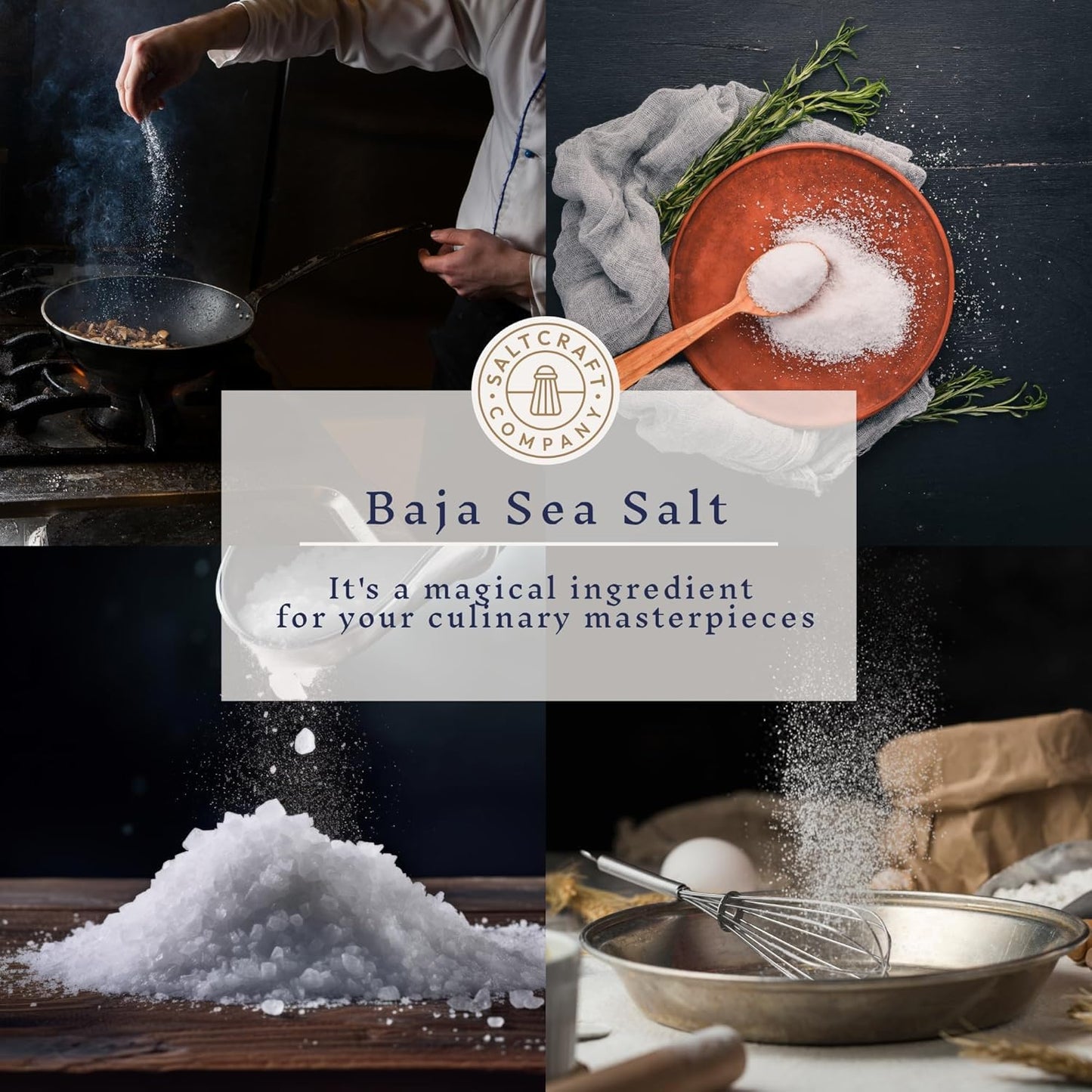 Saltcraft Company - Baja Sea Salt, Natural Grain Crystals, Low Sodium 30%, Kosher Certified & Mineral Salt, No Additives - 16 Ou