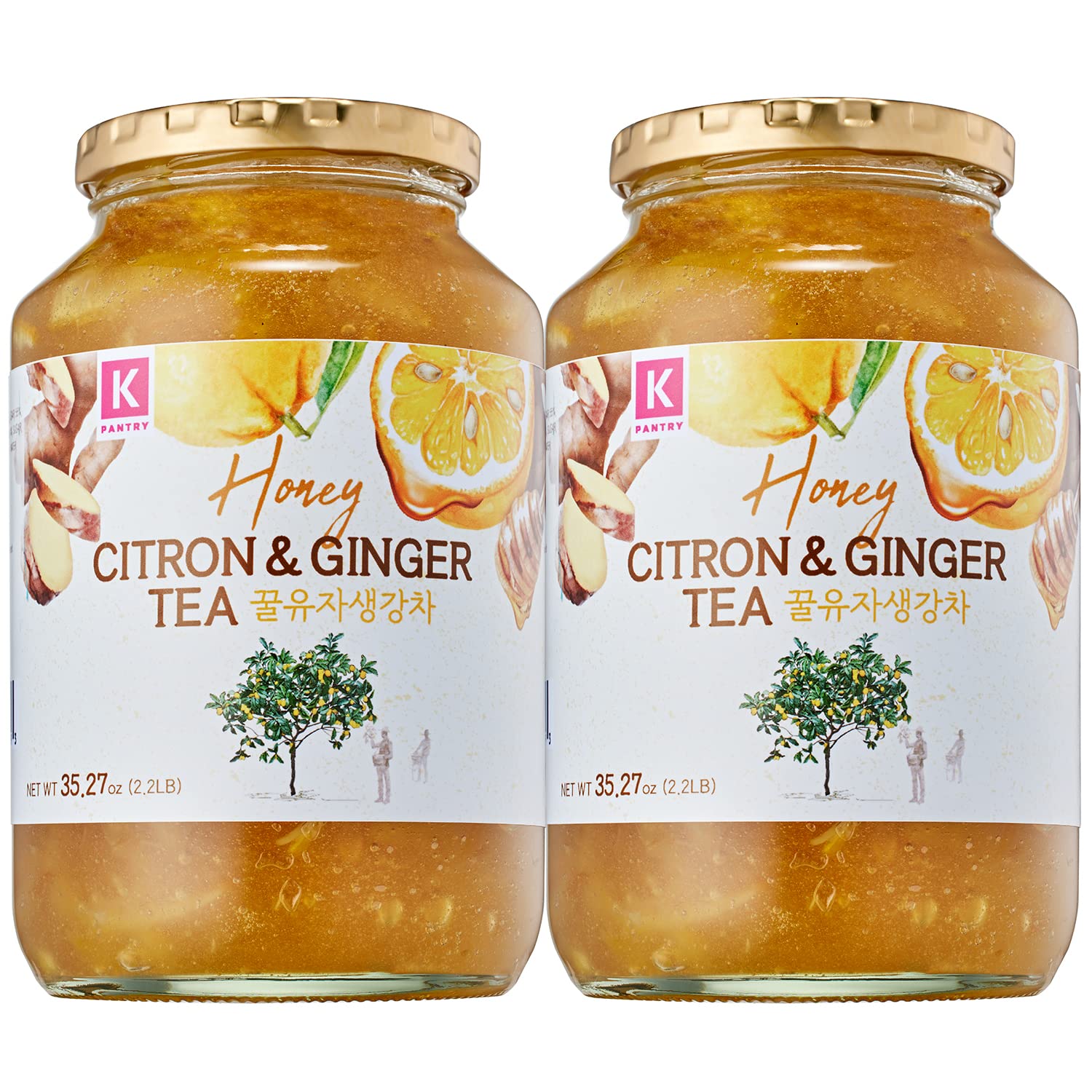 KPANTRY Honey Citron & Ginger Tea - Korean Marmalade with Chemical-free and Fresh Yuzu Citron 35.27 oz 2 Pack - Ginger, and Sund