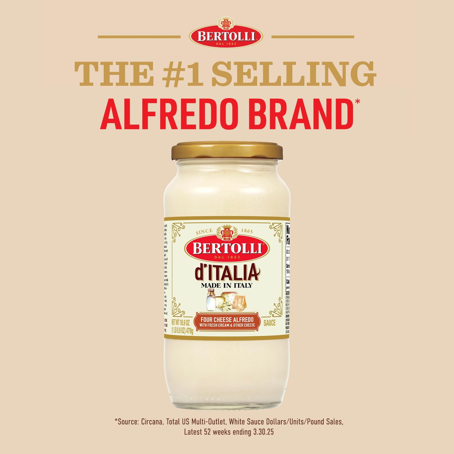 Bertolli dItalia Four Cheese Alfredo Sauce  Italian Spaghetti Sauce  16.9 oz (Pack of 6)