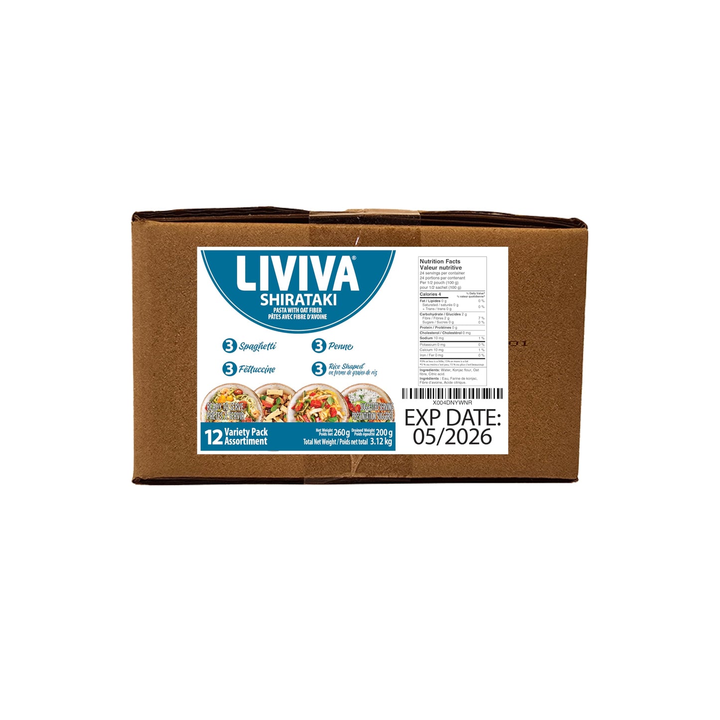 LIVIVA Shirataki Variety Pack (3 x Spaghetti, 3 x Fettuccine, 3 x Penne and 3 x Riced Shaped) - Ready to Serve Low Carb & Calori