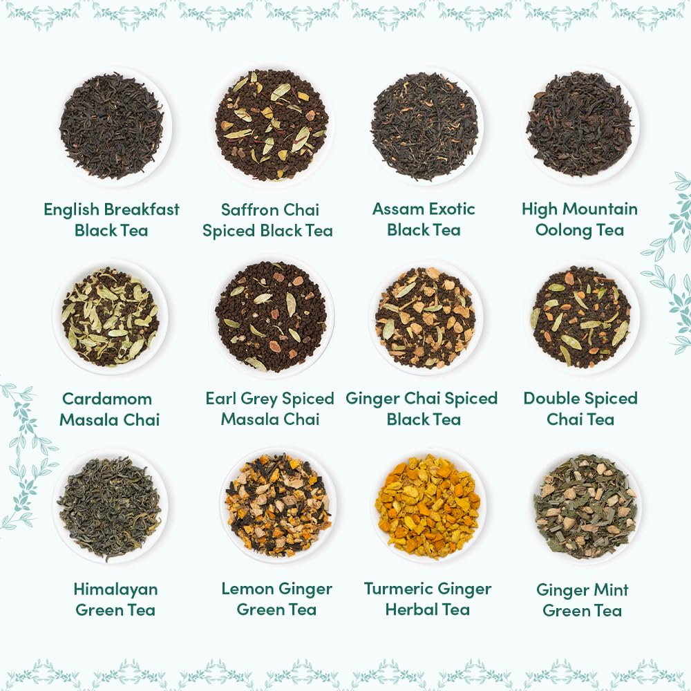 Vahdam Assorted Tea Gift Sets, Bloom (250G, 88Oz) 12 Teas, Luxury Tea Variety In Caddy Gift Box For Him & Her