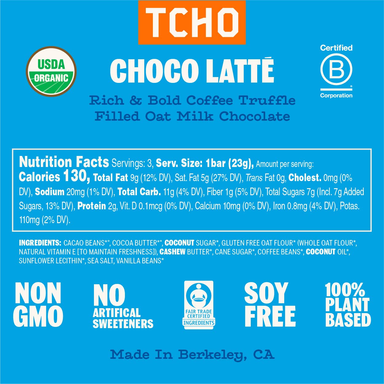 Tcho Choco Latte 47% Oat Milk Chocolate Bars (10 Pack) | Plant Based, Organic & Fair Trade, | Non Gmo, Non-Dairy, Vegan Chocolat