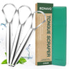 Tongue Scraper (3 Pack) With Travel Case For Oral Care, Reduce Bad Breath, Professional 100% Stainless Steel Tongue Cleaners For
