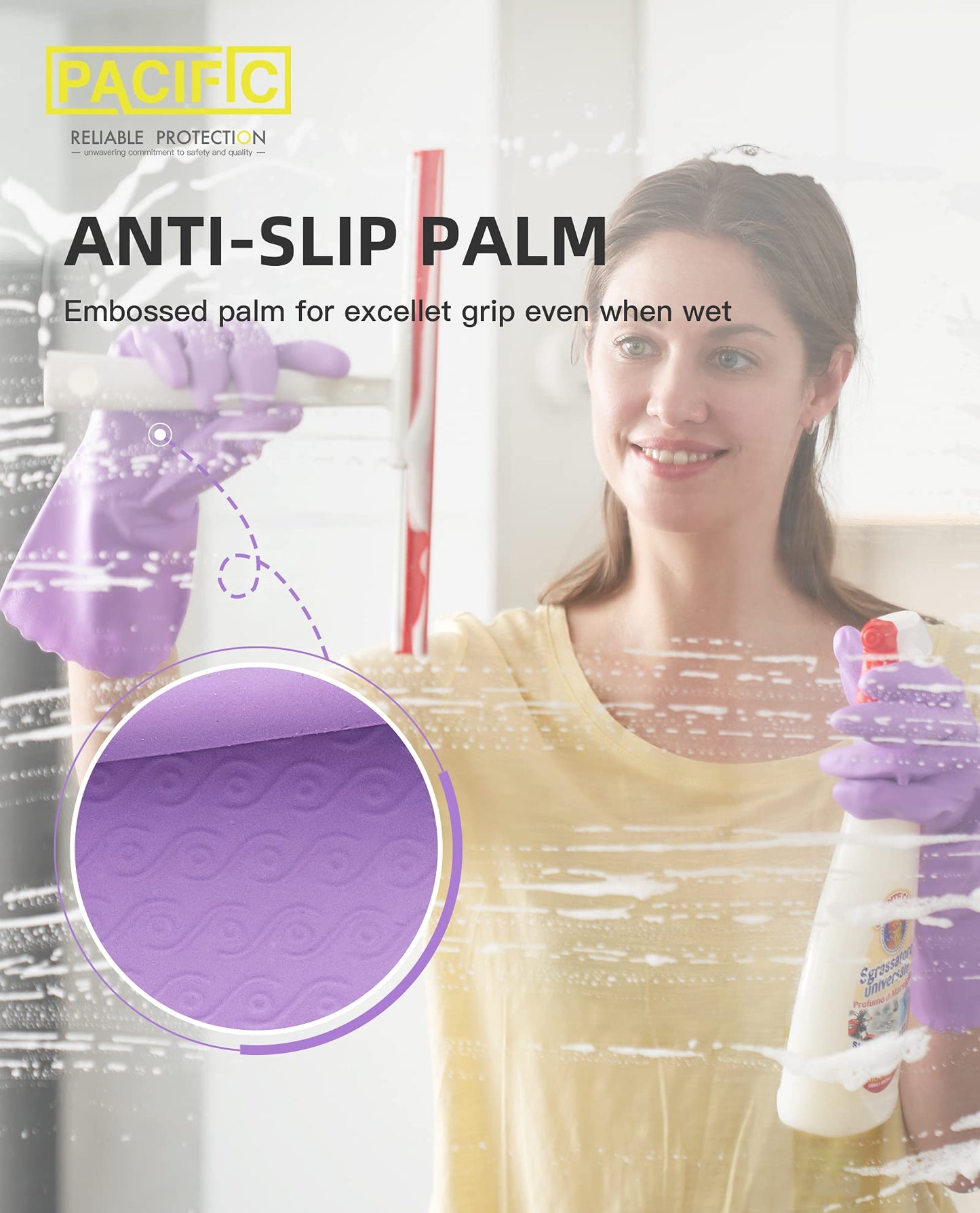 Pacific Ppe 2 Pairs Reusable Dishwashing Cleaning Gloves With Latex Free, Cotton Lining, Kitchen Gloves, Purple, Large