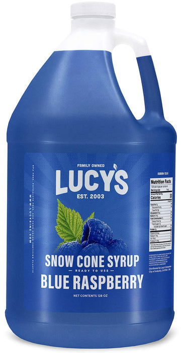 Lucys Shaved Ice Snow Cone Syrup, Blue Raspberry, 1 Gallon (128oz)