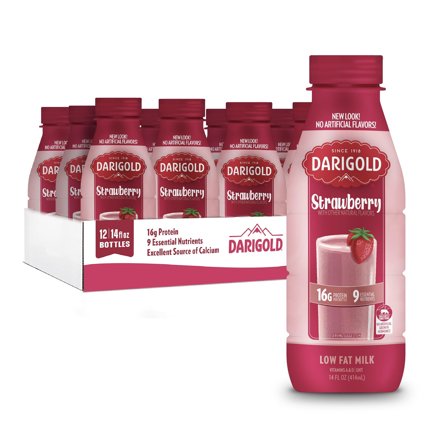 Darigold Strawberry Low Fat Milk, 1% Shelf Stable, 14 Fl Oz, Pack of 12