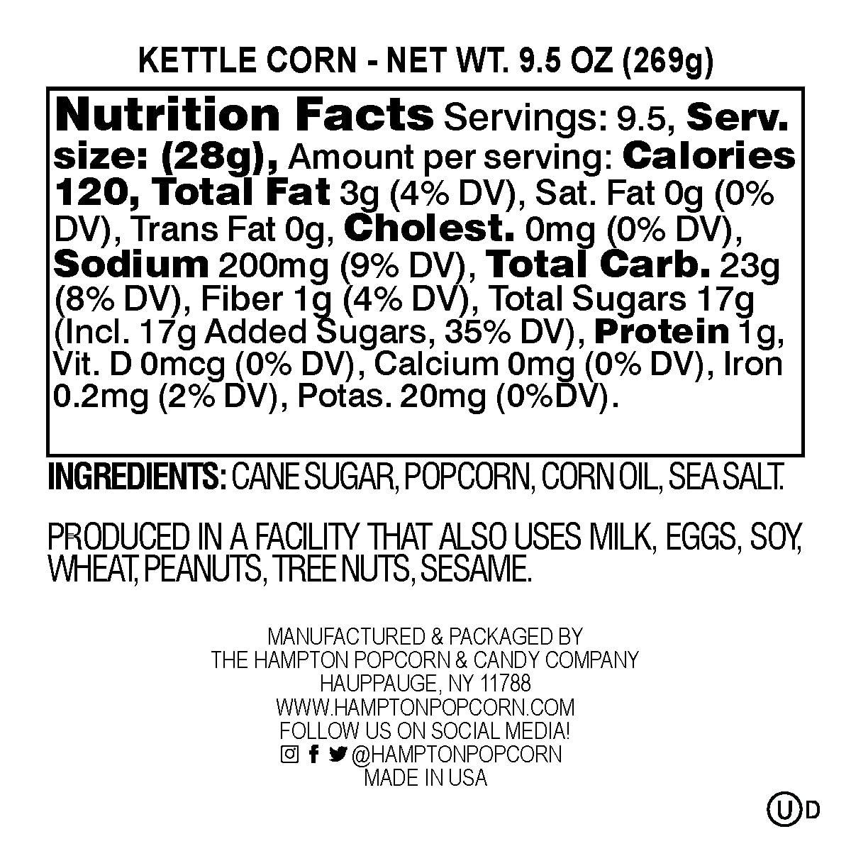 Kettle Popcorn Tin, 9.5 Ounce (1 Gallon Tin), Kettle Corn, Birthday Gifts, The Hampton Popcorn & Candy Company