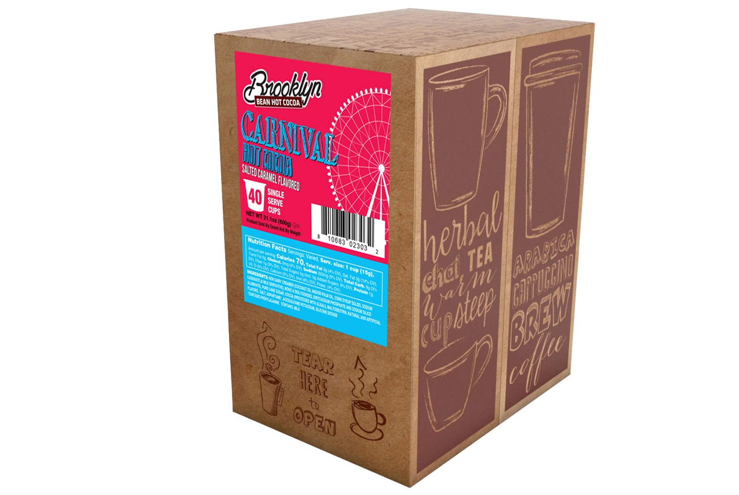 Brooklyn Beans Hot Cocoa Pods, Chocolate Salted Caramel, Compatible with K Cup malt-inspired, 40 Count, Model BB CV40