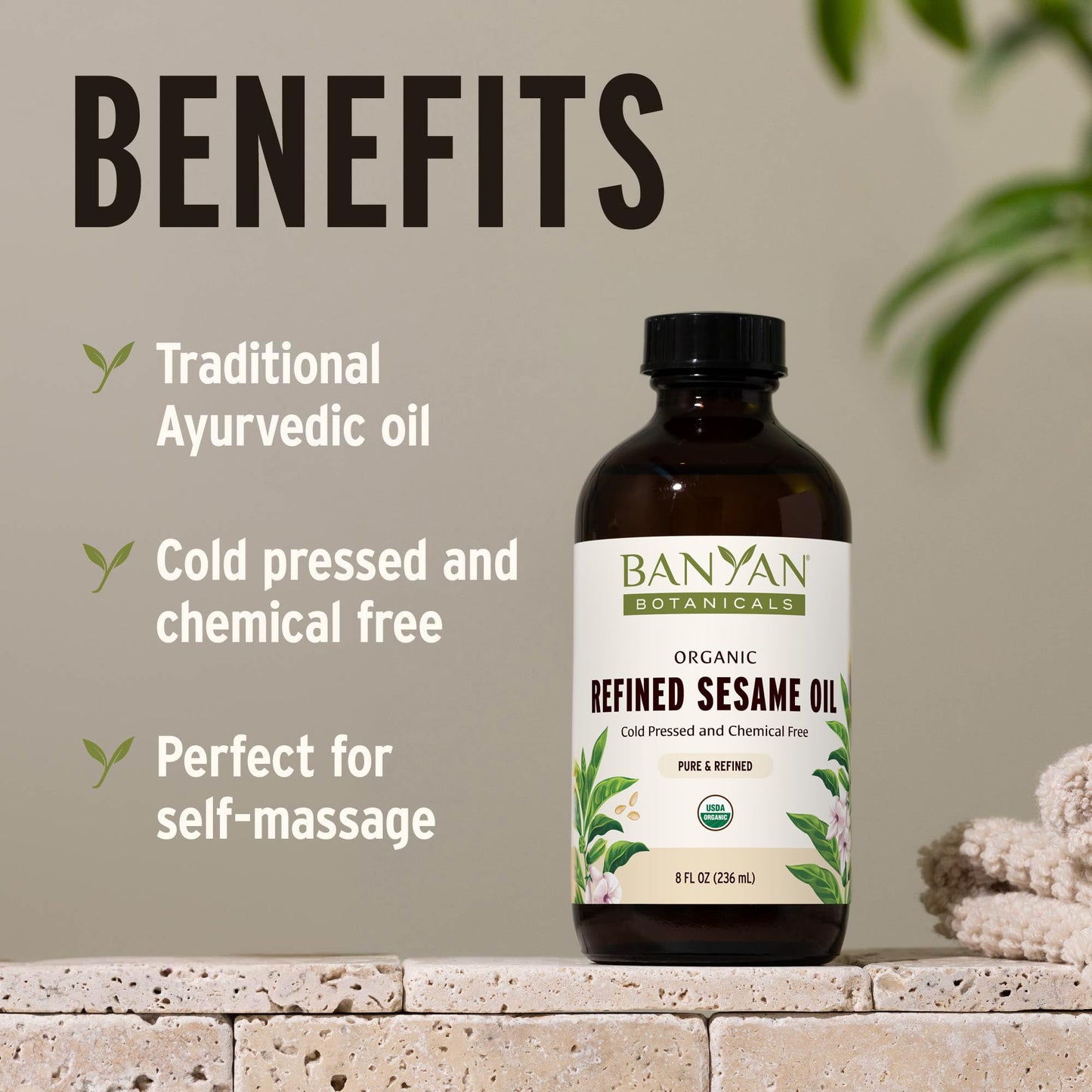 Banyan Botanicals Organic Refined Sesame Oil – 24 Fl Oz – Non GMO, Vegan, Natural Color