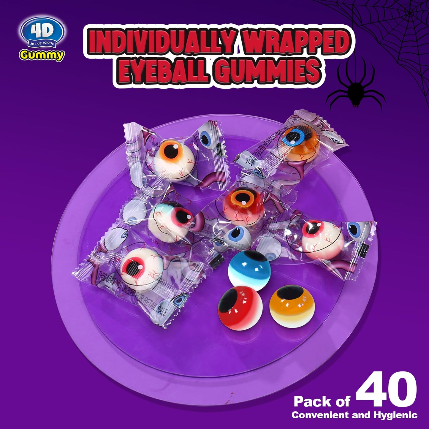 Amos Gummy Eyeball Halloween Candy Eye Candy  for Kids & Parties  3D Gummy Eyeballs  Individually Wrapped Sharing  9oz Bag